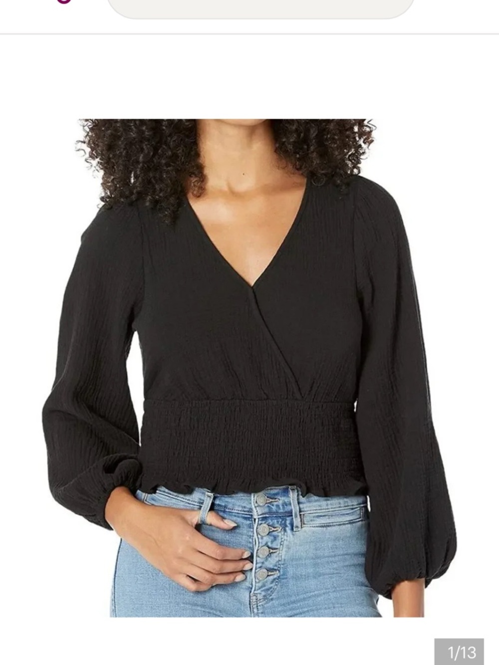 Madewell Lightspun Julianne Black Smocked-Waist Top